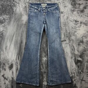 YMI Flare Jeans Womens Size 3 Blue Denim Button Fly Low Rise Y2K Flare Leg